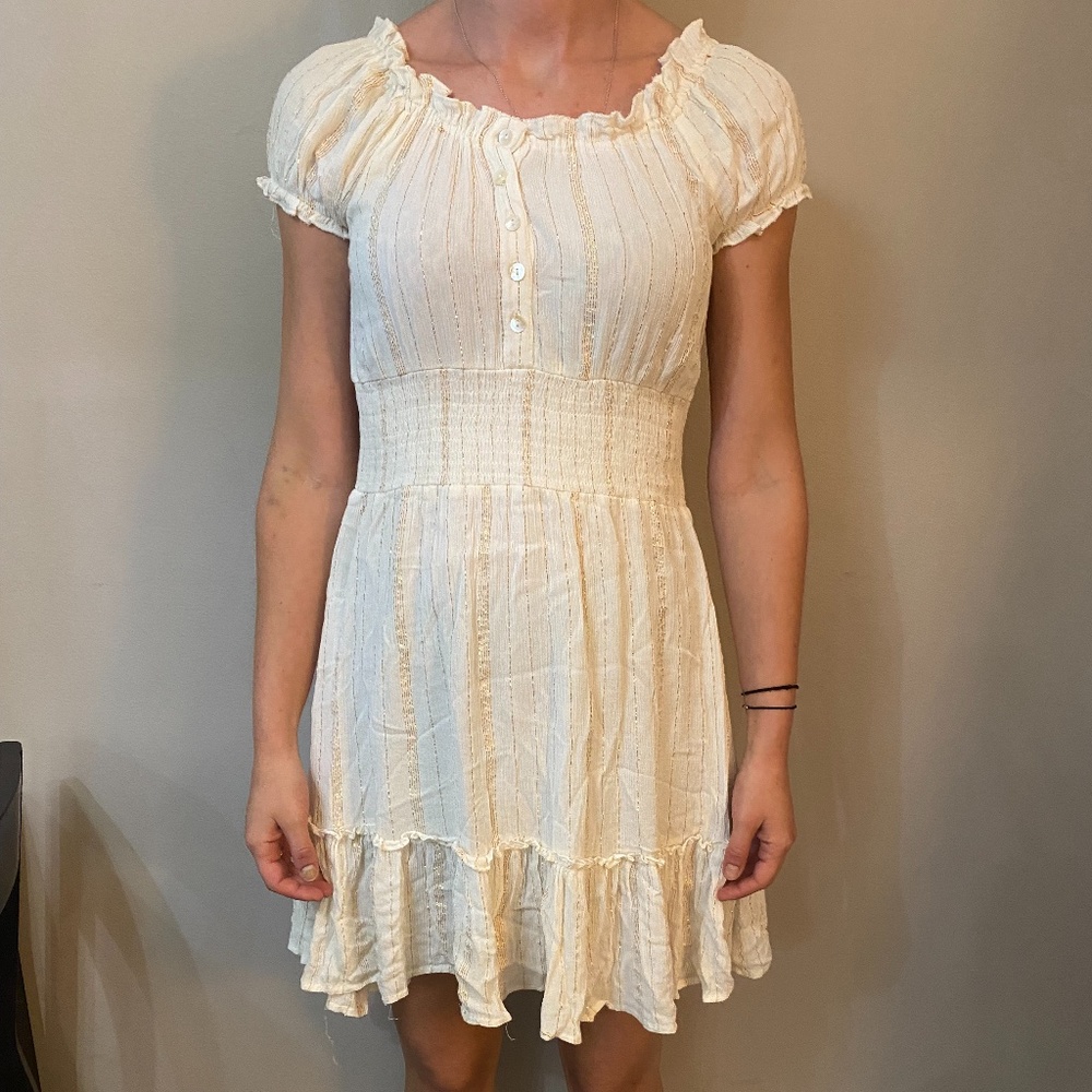 White with Gold Stripes Mini Dress